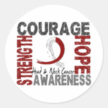 Strength Courage Hope Head Neck Cancer Round Stickers