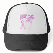 Strength Courage Hope Pink Ribbon Palm Trees hats by CelesteThorson Strength Courage Hope Pink Ribbon Palm Trees hats