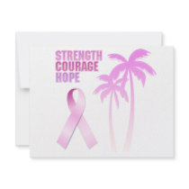 Strength Courage Hope Pink Ribbon Palm Trees invitations by CelesteThorson Strength Courage Hope Pink Ribbon Palm Trees invitations