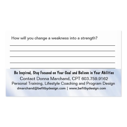 Strength Training Handout Card Business Card Templates (back side)