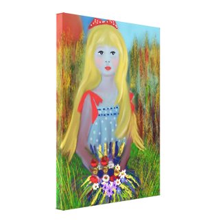 Stretched Canvas Print,Girl with basket of flowers