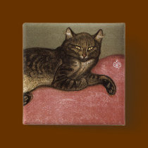 Stretched Cat on Sofa - by Theophile Steinlen buttons