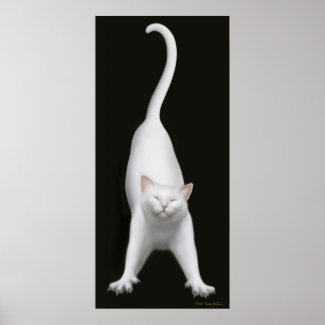 Stretching White Cat Print print