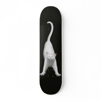 Stretching White Cat Skateboard skateboard