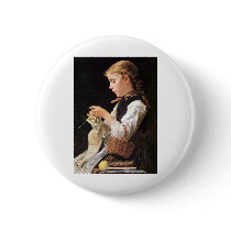 Strickendes Mädchen Knitting Girl Pinback Button