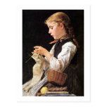 Strickendes Mädchen Knitting Girl Post Card