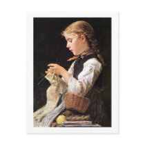 Strickendes Mädchen Knitting Girl Post Card