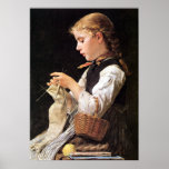Strickendes Mädchen Knitting Girl Print