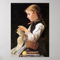 Strickendes Mädchen Knitting Girl Print