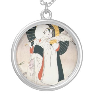 Strikingly beautiful painting of Japanese Woman necklace