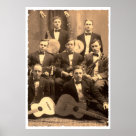 postcard - Classic String Band from the early 1900's with Banjos, Mandolins and Guitars. See all the Retro Banjo designs for the best in Old Time Vintage Banjo Art.