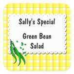 String Beans Yellow Checks Custom Canning Labels Square Sticker