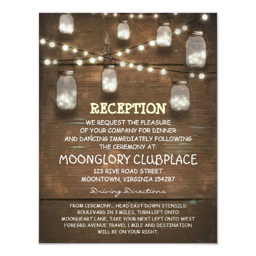 string lights and mason jars wedding reception 4.25x5.5 paper invitation card Zazzle