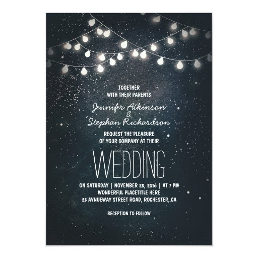 string lights and night sky stars wedding invites