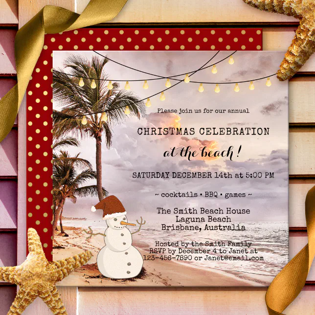 String Lights Beach Christmas Party Invitation Zazzle