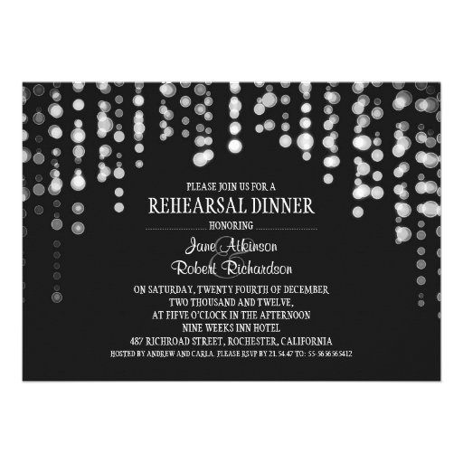 string lights black and white REHEARSAL DINNER Custom Invites