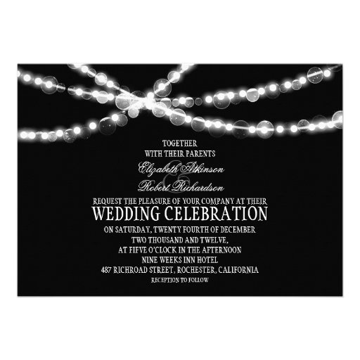 string lights black wedding invitation