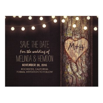 String Lights Carved Heart Rustic Save The Date Postcard by jinaiji at Zazzle