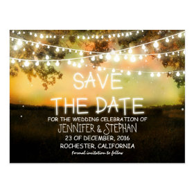 string lights colorful romantic save the date postcard