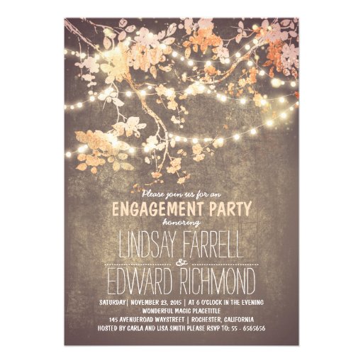 String lights cute and fancy engagement party personalized invitations (front side)