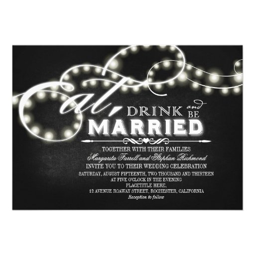 String lights Eat, Drink and Be Married Wedding Personalized Invitations