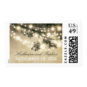 String lights elegant rustic wedding postage stamp
