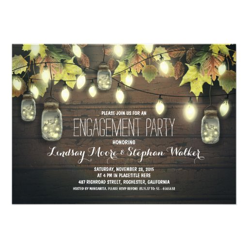 string lights mason jars fall engagement party custom invite (front side)