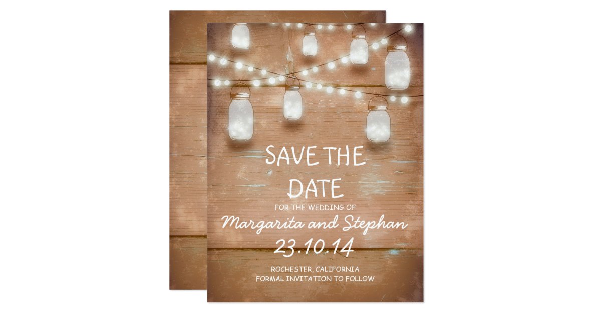 string lights & mason jars save the date cards Zazzle