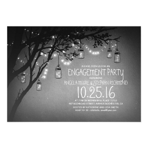 string lights mason jars vintage engagement party personalized invitation