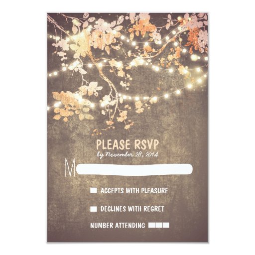 String lights modern rustic wedding RSVP cards Zazzle