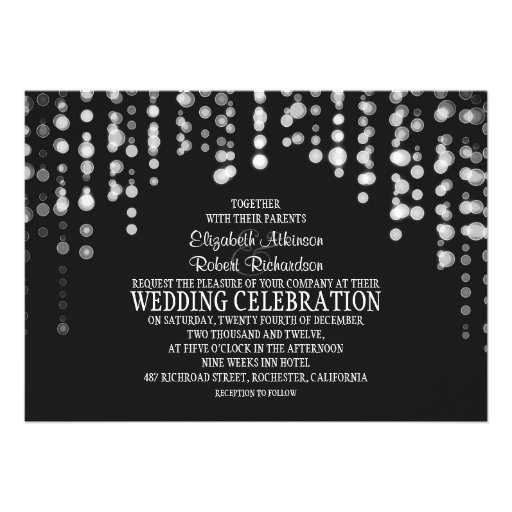 string lights modern wedding invitation