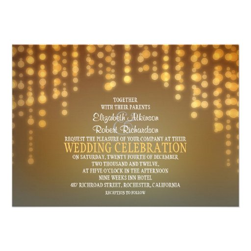 string lights modern wedding invitation