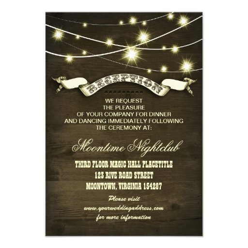 string lights rustic country reception cards