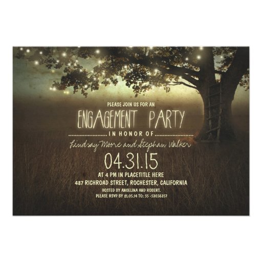 string lights rustic engagement party invitation (front side)