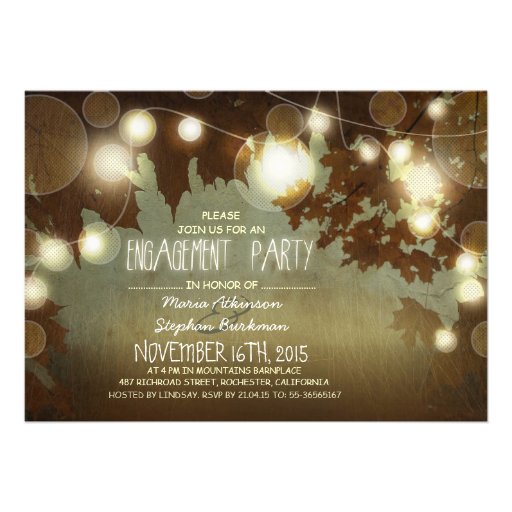 string lights rustic engagement party invitation (front side)