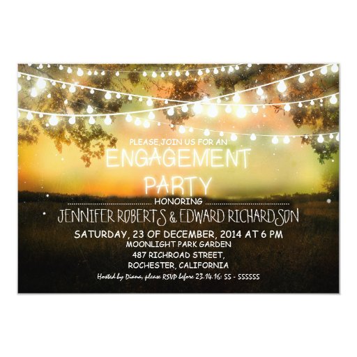 string lights rustic engagement party invitations (front side)