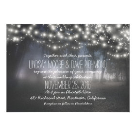 string lights sparkly rustic wedding invitation
