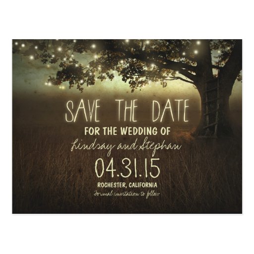 String lights tree romantic save the date postcard Zazzle