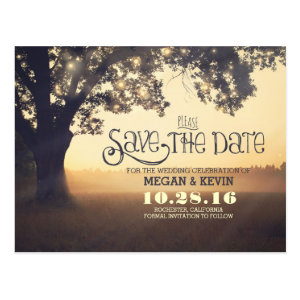 String lights tree romantic save the date postcard