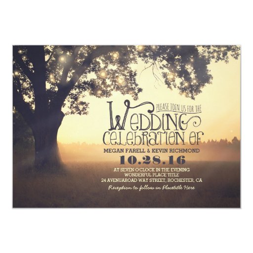 string lights tree rustic wedding invitation