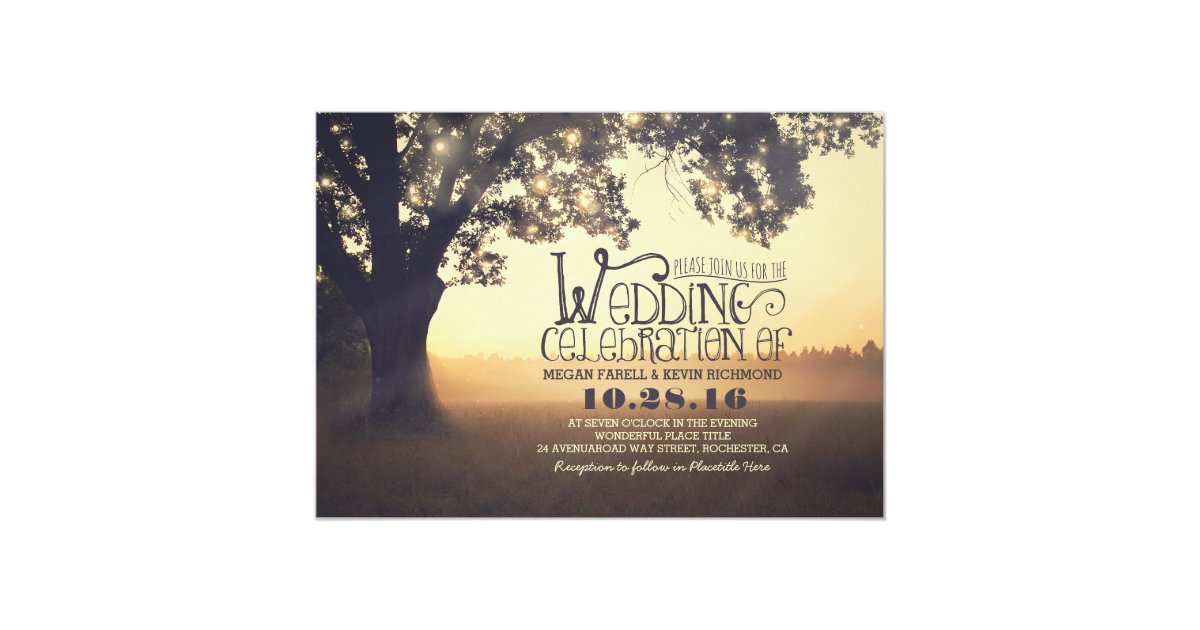 string lights tree rustic wedding invitation Zazzle