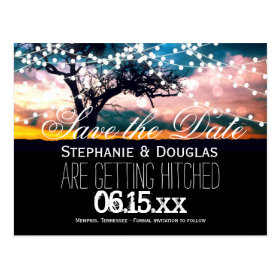 String Lights Tree Sunset Save the Date Postcards