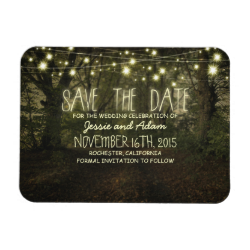 String lights trees path rustic save the date vinyl magnets