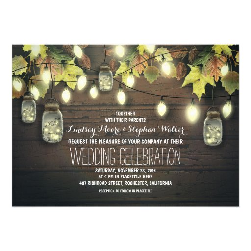 string of lights fall mason jar wedding invitation