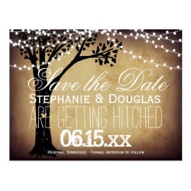 String of Lights Oak Tree Save the Date Postcards