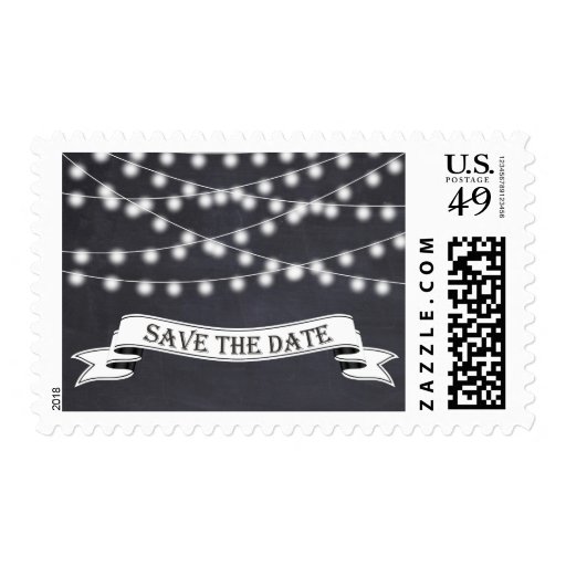 String of lights on chalkboard Save the Date Postage Stamp Zazzle