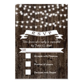 String of lights on wood and banner wedding RSVP Custom Invites