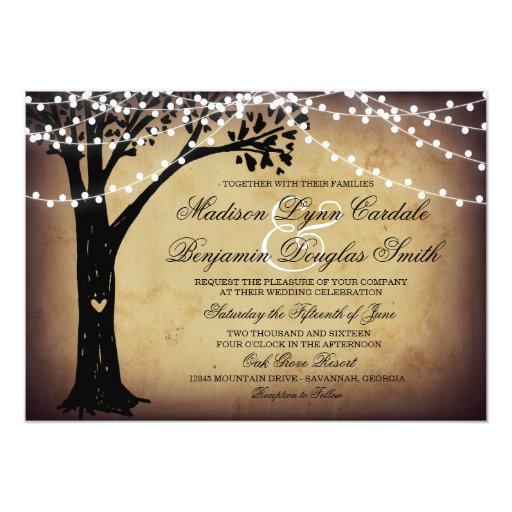 String of Lights Rustic Oak Tree Wedding Invites Zazzle