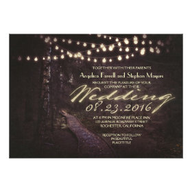 string of lights rustic trees wedding invitation