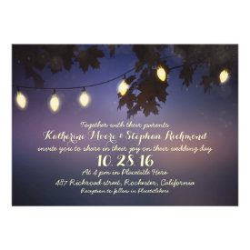 string of lights rustic wedding invitation custom announcements